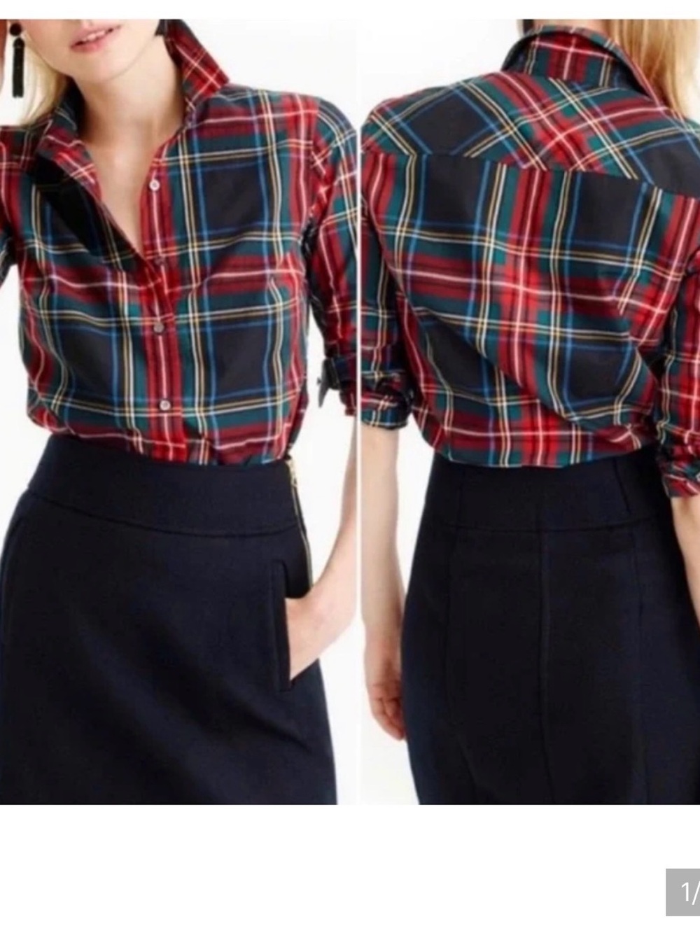 J. Crew factory perfect fit Plaid Button-Down Shirt Christmas/holiday XXS